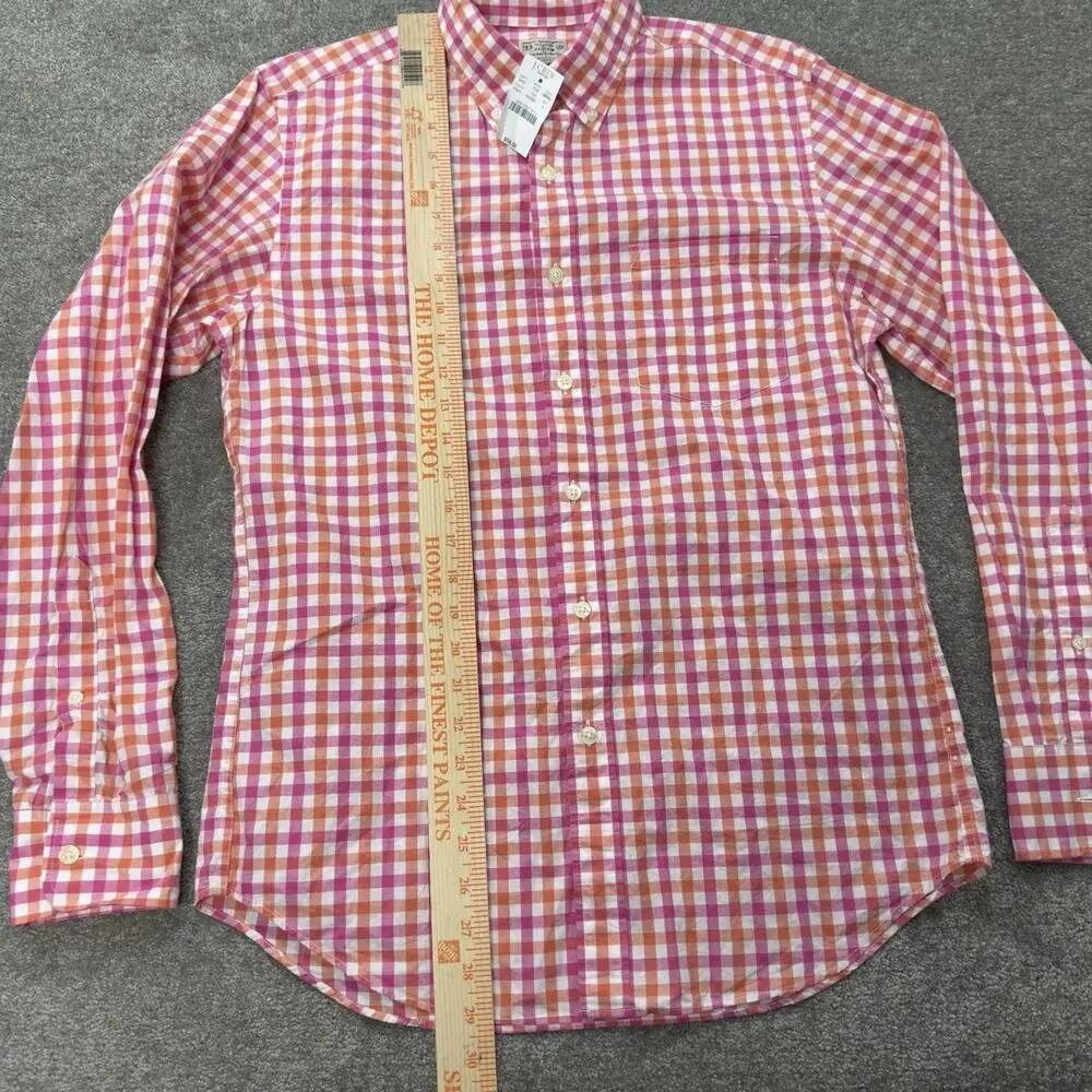 NWT J Crew Factory Mens Pink Orange Gingham Button Down Shirt Small‎ 100% Cotton